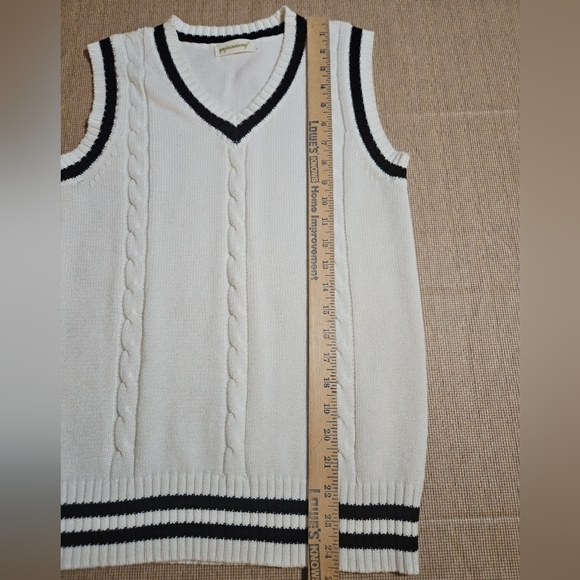 Yujianxiong knit white black stripes tennis pullover V-neck sweater vest Sz M/L - Picture 10 of 12